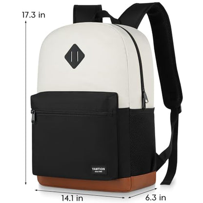YAMTION School Backpack,Bookbag Teen Boys and Girls Black Beige - color: Black Beige, size: 15.6 inch