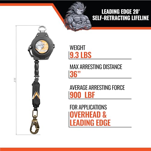 Malta Dynamics Edgehog Self Retracting Lifeline – 20’ Leading Edge Fall Protection Yoyo Cable, Class 2 Retractable Lanyard with Quick-Action Brake, OSHA and ANSI Compliant Safety Lanyard - size: 20 Foot