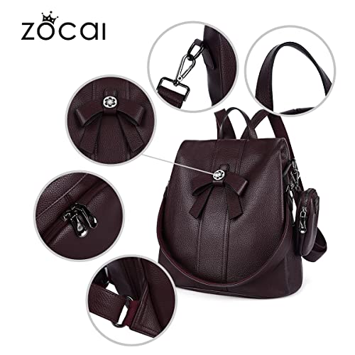 ZOCAI Backpack Purse for Women Fashion Backpack Purses PU Leather Daypacks Anti-Theft Shoulder Bag Satchel Purse - color: Wine