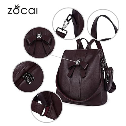 ZOCAI Backpack Purse for Women Fashion Backpack Purses PU Leather Daypacks Anti-Theft Shoulder Bag Satchel Purse - color: Wine