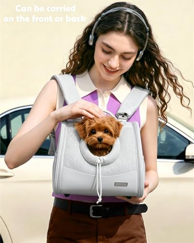 Small Dog Cat Chest Carrier Backpack,Adjustable Ventilated Front Facing Backpack Carrier for Small Dogs Cats Puppy,Airline Approved Lightweight Doggy Backpack for Travel Hiking Outdoor - color: Heather Grey