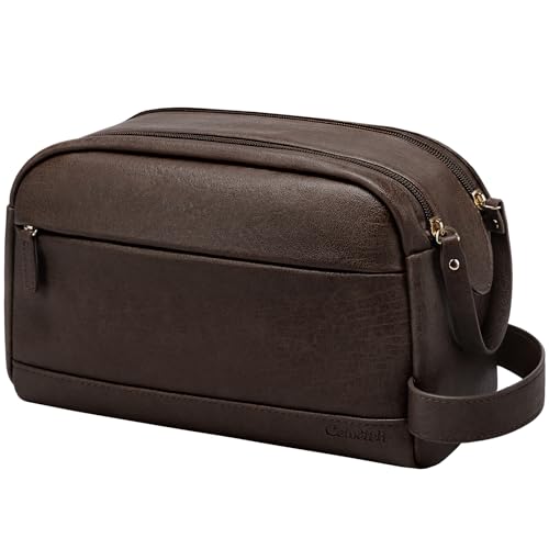 PU Leather Toiletry Bag for Men - Water Resistant Travel Bag for Toiletries, Bathroom Essentials, Accessories - Dark Brown - color: Dark Brown, size: Medium