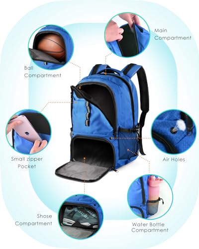 BROTOU Basketball Backpack, Large Basketball Bag with Shoes and Ball Compartment, Soccer Backpacks for Basketball/Volleyball - color: Light Blue