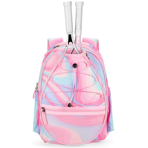Choco Mocha Kids Tennis Bag, 16 Inch Youth & Junior Tennis Backpack with Shoe Compartment, Holds 2 Rackets (21–23 Inch) - color: Pink