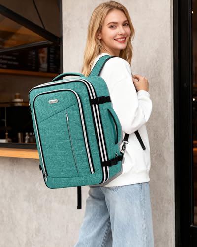 Travel Carry On 17.5" Laptop Expandable Backpack for Men Women, Personal Item Bag Waterproof Airline Approved with USB Charging Hole 3 Packing Cubes, Large Weekender Daypack Business Luggage Suitcase - color: Green, size: Expandable