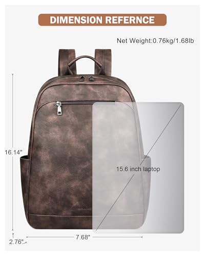 MASINTOR 15.6 inch Leather Laptop Backpack Purse for Women, Designer Travel and Work Bag with Laptop Compartment Retro Coffee - color: Retro Coffee