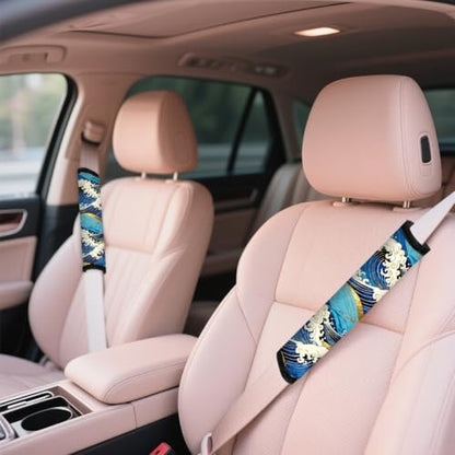 2Pcs Soft Auto Seat Belt Cover Pads, Ocean Wave Car Seatbelt Shoulder Cushion for Comfortable Driving, Compatible with All Cars' Seatbelt and Backpack Straps 11x2.4inch - color: Ocean Wave