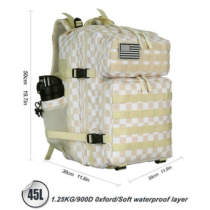 Lovelinks21 45L Tactical Assault Backpack 3 day assault pack with Molle Waterproof backpack Rucksack for Tactical Backpacks (Beige Plaid) - color: Beige Plaid