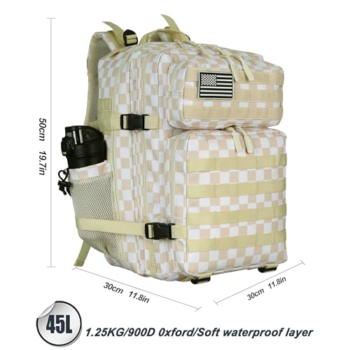 Lovelinks21 45L Tactical Assault Backpack 3 day assault pack with Molle Waterproof backpack Rucksack for Tactical Backpacks (Beige Plaid) - color: Beige Plaid