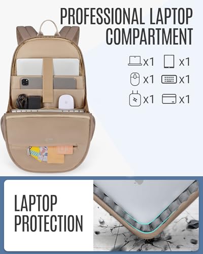LIGHT FLIGHT Travel Backpack for Women, 15.6 Inch, Champagne | Laptop Backpack, USB Charging Hole, Water Resistant, Large Capacity, College Bookbag - color: Champagne, size: 15.6 Inch without Wheels