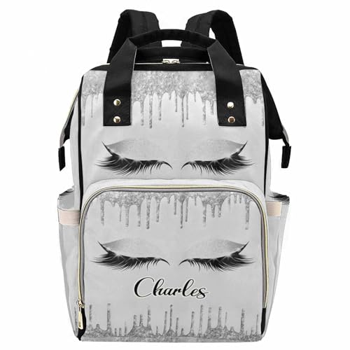 Newcos Personalized Eyelashes Diaper Backpack with Name, Mommy Custom Baby Bag with Shoulder Straps Tote Bags Custom Diaper Bags for Girls - color: Design 001