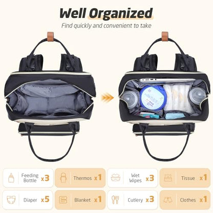 Diaper Bag Backpack - Extra Large Diaper Bag for 2 Kids Twin, Travel Baby Bags for Mom Dad 25-37L Expandable with Changing Pad Earphone Hole, Apricot Black - color: Black & Apricot