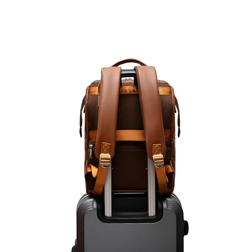 Kinmac Wide Open Style Laptop Backpack for Laptop Up to 15.6 Inch Men Women Travel Outdoor Backpack (Coffee Flower PU) - color: Coffee Flower Pu