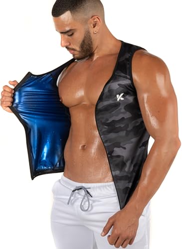 Kewlioo Men's Heat Trapping Zipper Sweat Enhancing Vest - Sauna Suit Shirt Compression Vest Shapewear Top for Gym Exercise - color: Gray Camo, size: 4X-Large-5X-Large