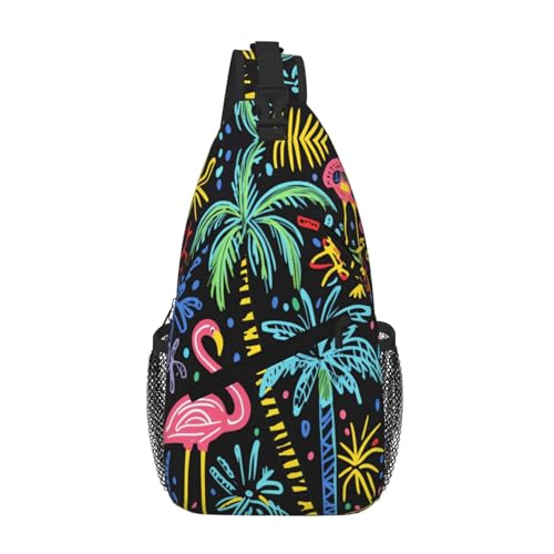 Horse Sling Bag Crossbody Backpack Lightweight Chest Bag Casual Travel Daypack For Work Daily Commute And Short Trips - color: Flamingo and Beach