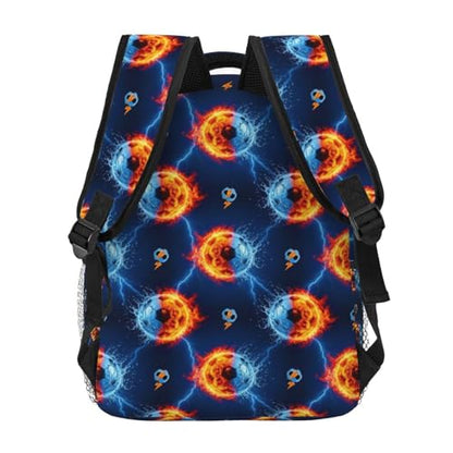 Casual Backpack Ice Water Fire Flame Lightning Soccer Football, Lightweight Hiking Daypack with Water Bottle Holder for Travel - color: Pattern (741)