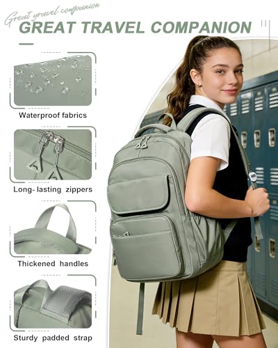 Student School Backpack for Teen Girls Middle High School Bookbag Casual Daypack, 15.6 Inch Laptop Backpack for College, Green - color: B-military Green