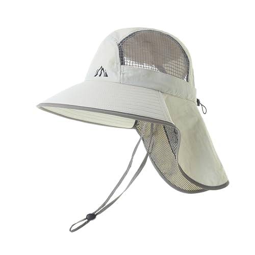 UV Sun Protection Hat Women Foldable Neck Flap Wide Brim Fishing Hat with Ponytail Hole for Women - color: Rock Gray2