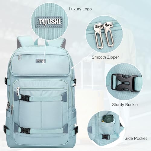 PIJUSHI Travel Backpack for Women Flight Aprroved Carry on Bag Large Casual Luggage Backpack Fit 16 inch Laptop(PE050 Teal Blue) - color: Teal Blue