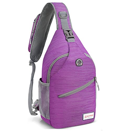 ZOMAKE Sling Bag,Small Crossbody Sling Backpack,Water Resistant Shoulder Daypack for Travel,Anti Thief Chest Bag for Hiking(Purple(Stripe)) - color: Purple(stripe)