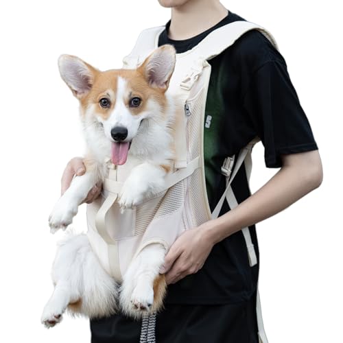Wakytu Dog Front Carrier Backpacks for Small Dogs, Legs Out Pet Carrier Sling Backpack with Adjustable Padded Ventilated Shoulder Straps, Easy-Fit for Traveling Hiking Camping - color: 2.0 Beige, size: Small