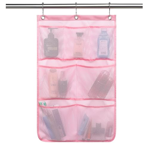 GYEUKHAM Mesh Shower Caddy Hanging Organizer with 7 Pockets and Hooks, Portable Quick Dry Bathroom Storage for College Dorm, Cruise, RV, Gym, Travel Toiletry Bag, Pink, 1 Pack - color: Regular-Pink-1 Pack