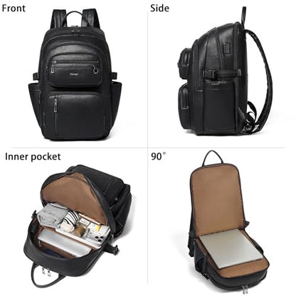Vegan Leather Backpack, TSA Travel Backpack for Men and Women, Fits 17.0 Inch Laptop with Luggage Strap, Black - color: Black