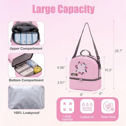 NEW TILAMI Rolling Backpack 19 inch with Lunch Bag Teens Cute Wheeled Computer Laptop Backpack Bookbag Roller Travel Bag College, Flower Pink - color: Flower Pink