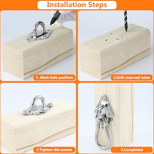1700 lbs Capacity 2PCS 3.91in 304 Stainless Steel Pad Eye Hooks,2PCS 3.92in Snap Hooks, 8PCS Heavy Duty Screws for Hammock Hanging,Swing Hanging,Wall and Ceiling Mount,Indoor and Outdoor - style: 3.92 Inches Heavy Duty Pad Eye Hooks with Snap Hooks
