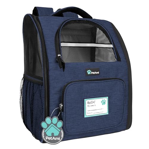 PetAmi Dog Backpack Carrier for Small Medium Dogs Large Cats up to 18 lbs, 2 Side Entry, Structured No-Collapse Frame, Airline Approved Ventilated Pet Backpack for Hiking Camping Travel Vet, Navy - color: Heather Navy