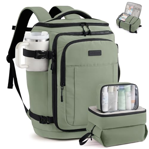 LOVEVOOK Travel Backpack for Women & Men, 50L Large Carry On or Checked Luggage, Waterproof Hiking Backpack with 3 Packing Cubes for 5+ Day Trips, Camping & Backpacking Essentials, Slate Green-Black - color: Slate Green-black, size: 50L-4Pcs
