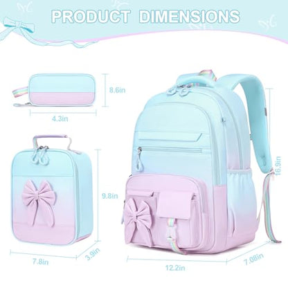 DIGOBAY Backpack for Girls, 3PCS Girls Backpack for School with Lunch Bag Pencil Case, Cute Kids Teens Bookbag for Kindergarten Elementary Preschool Middle School - color: Gradient Blue-purple