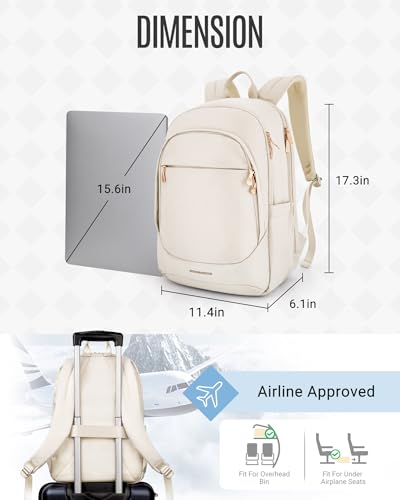 LIGHT FLIGHT Travel Backpack for Women, 15.6 Inch, Warm Beige | Laptop Backpack, USB Charging Hole, Water Resistant, Large Capacity, College Bookbag - color: Warm Beige, size: 15.6 Inch without Wheels