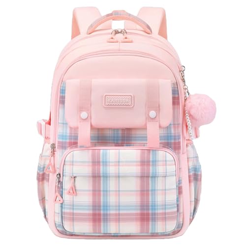 Cute College Laptop Backpack for Women Large Capacity Preppy Aesthetic Computer Bag Kawaii Pink Daypack with Pendant (Pink) - color: Pink