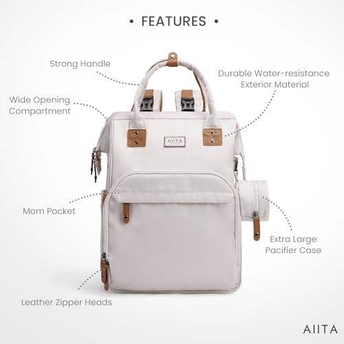 Diaper Bag Backpack, Multifunction Diaper Bag with Changing Station, Stylish Baby Bags, Large Unisex Diaper Backpack for Mom and Dad, Baby Registry Search, Portable Changing Pad – White Beige - color: White Beige