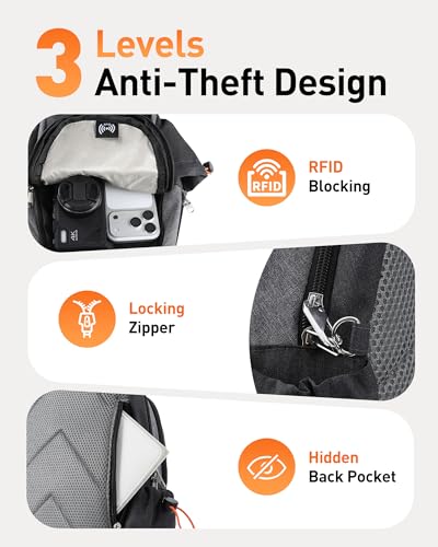 AGPTEK Sling Bag for Men Women, RFID Crossbody Daypack with Water Bottle Holder, Large Capacity EDC Chest Bag for Travel Day Trip Hiking Gym Cycling, Grey