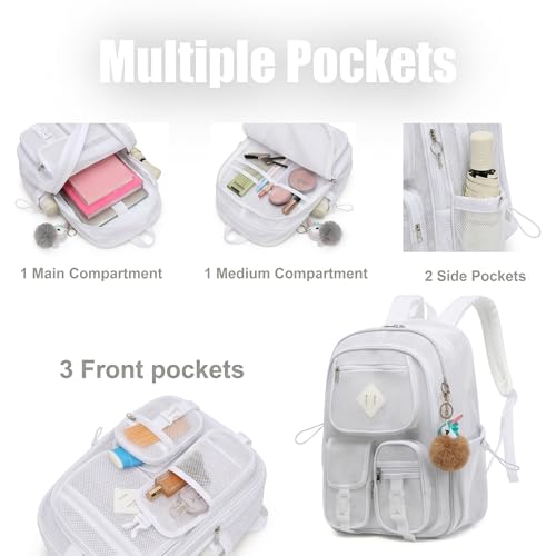 Mesh Backpack for Girls Boys, Heavy Duty Semi-Transparent Mesh Bookbag Womens Mens Mesh Backpacks for School, Sports, Beach, Swimming, Travel - White - color: White