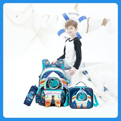 Meetbelify Kids School Backpacks for Girls Boys Backpack with Lunch Bag for Elmentary Students - color: 02 Blue