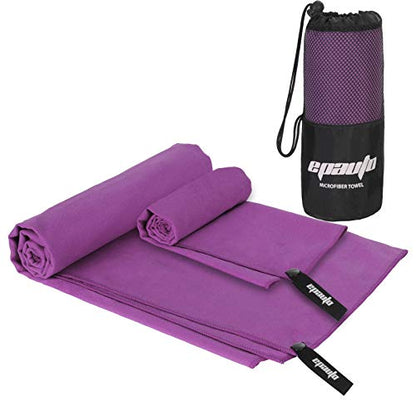 EPAuto 2-Pack Microfiber Quick Dry Towel Set - Lightweight, Super Absorbent & Compact Travel Towels (60"x30" & 24"x15") for Gym, Camping, Beach, Yoga & Backpacking, Purple - color: Purple