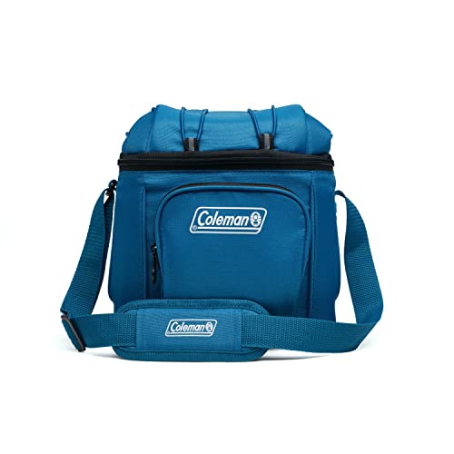 Coleman Chiller Insulated Soft Cooler, Leakproof 9/16/30 Can Cooler with 12+ Hour Ice Retention, Made with Recycled Materials, Great for Lunch, Camping, Beach, Pool, Sports, & More - color: Blue, style: 9 Can