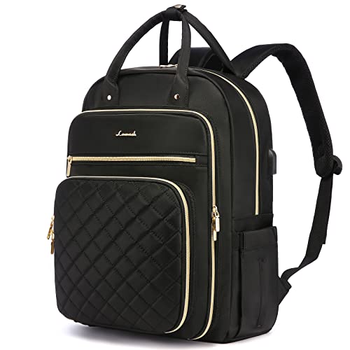 LOVEVOOK Laptop Backpack for Women, Water Resistant Travel Work Black Backpacks Purse Business Teacher Nurse Computer Bag with USB Charging Port, Fits 15.6" Laptop - color: Black, size: 15.6-Inch
