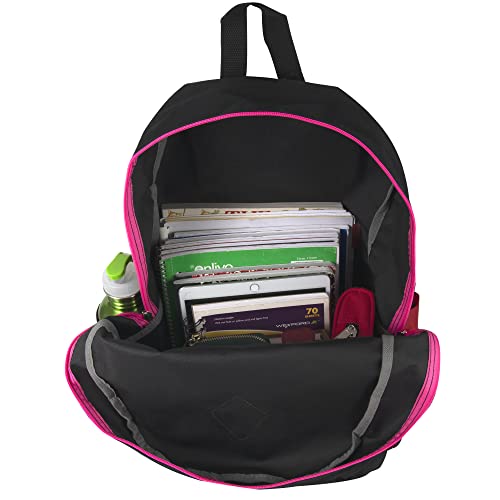 Trail maker 19" Classic School Backpacks with Mesh Side Pockets, Solid Color Backpack for Kids, Adult, Travel - color: Black & Pink