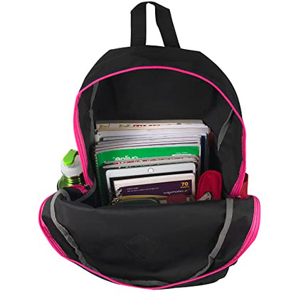 Trail maker 19" Classic School Backpacks with Mesh Side Pockets, Solid Color Backpack for Kids, Adult, Travel - color: Black & Pink