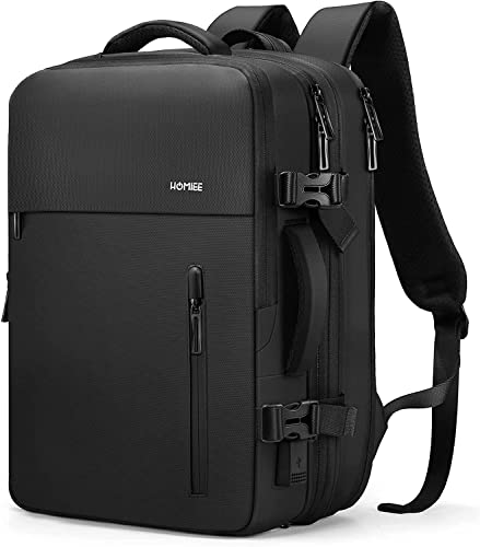 HOMIEE 40L Travel Backpack Expandable Carry on Backpack Fit 15.6 Inch Laptop with USB Charging Port for Business Weekender, TSA Approved Personal Item Bag Waterproof Luggage Suitcase - color: Black