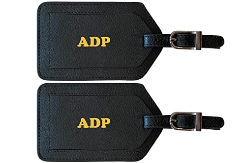 Personalized Monogrammed Leather Luggage Tags - 2 Pack - color: Black