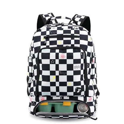 J World New York 2-in-1 Insulated Backpack Lunch Box for Kids. Adult School Bookbag, Icon Checkers, 17 x 13 x 9 Inches - color: Icon Checkers