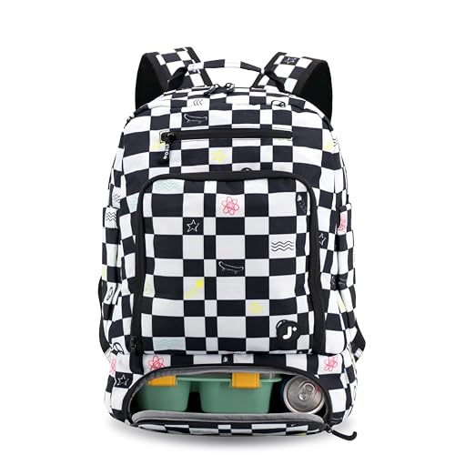 J World New York 2-in-1 Insulated Backpack Lunch Box for Kids. Adult School Bookbag, Icon Checkers, 17 x 13 x 9 Inches - color: Icon Checkers