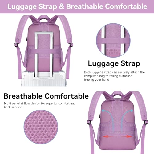Voova Travel Laptop Backpack, Business Work Laptop Backpack for Women & Men with USB Charging Port, Waterproof Slim Durable College Computer Bag Fits 15.6 Inch Laptops and Notebook, Purple - color: Purple