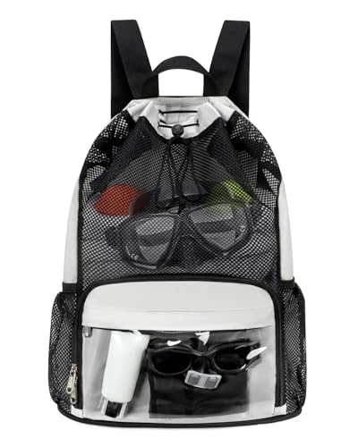 Drawstring Backpack Sandproof Beach Backpack with Shoe Compartment & Wet Pocket Waterproof Mesh Swim Bag Pool Bag for Gym, Travel and Workout Gear (Beige) - color: Beige