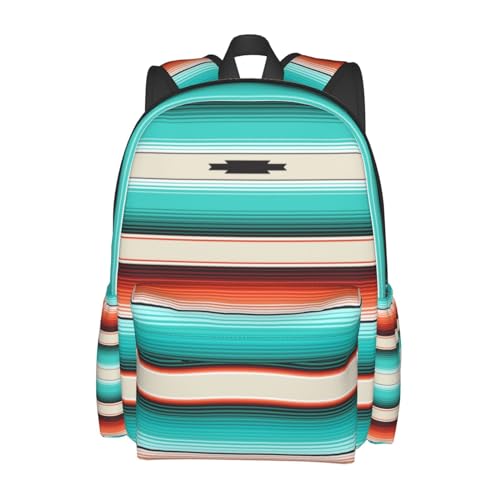 Mexican Turquoise Aztec Western Backpack Boho School Bag Stripes Lightweight Bookbag Casual Daypack for Girls Boys Kids Women Men Travel Laptop 16 Inch - color: Western